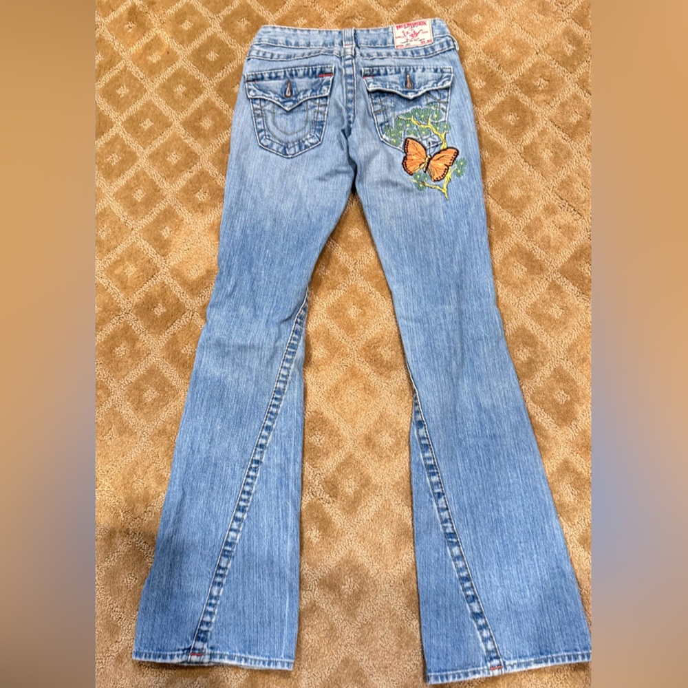 True Religion Denim jeans light Blue Women Flares size 24 with embroidery